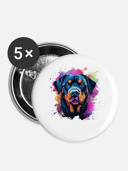 Lebendiger Rottie-Porträt-Spritzer - Buttons groß 56 mm (5er Pack) - Weiß