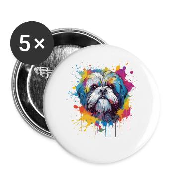 Shih Tzu Dog Éclaboussures Colorées - Lot de 5 grands badges (56 mm) - blanc - Devant
