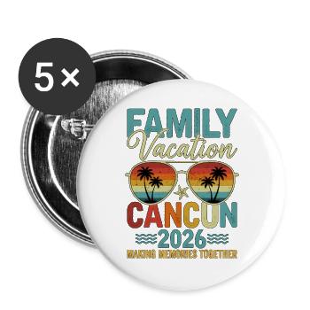 Vacances en famille Cancún 2026 - Lot de 5 grands badges (56 mm) - blanc - Devant