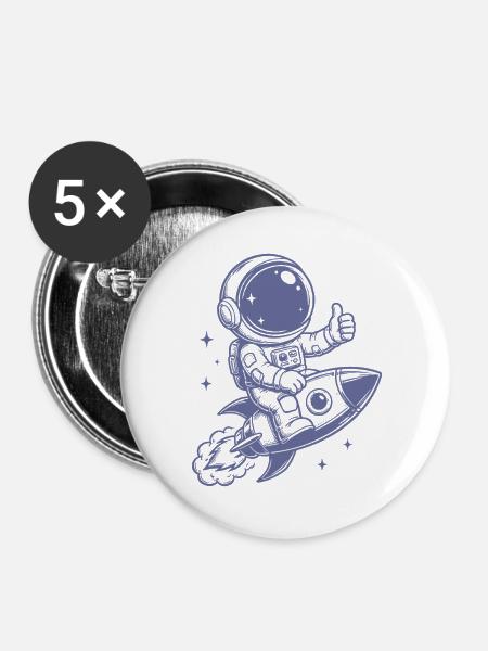 Astronaut auf Rakete Weltraum Abenteuer - Buttons groß 56 mm (5er Pack) - Weiß