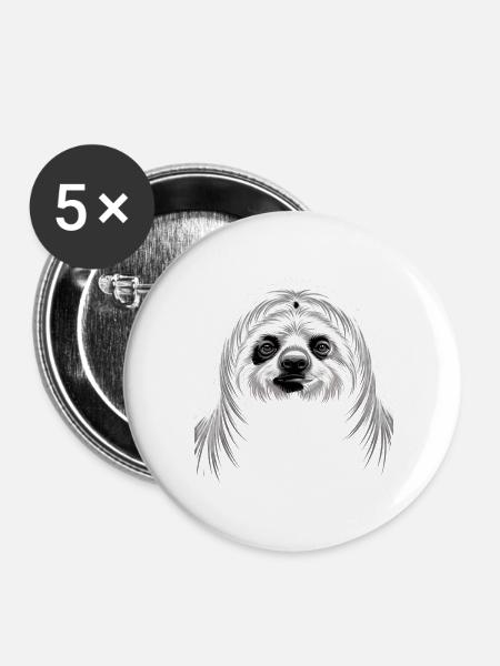 Faultier - Buttons groß 56 mm (5er Pack) - Weiß