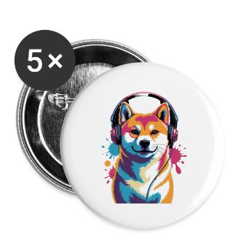 Chien Shiba Inu avec un casque - Lot de 5 grands badges (56 mm) - blanc - Devant