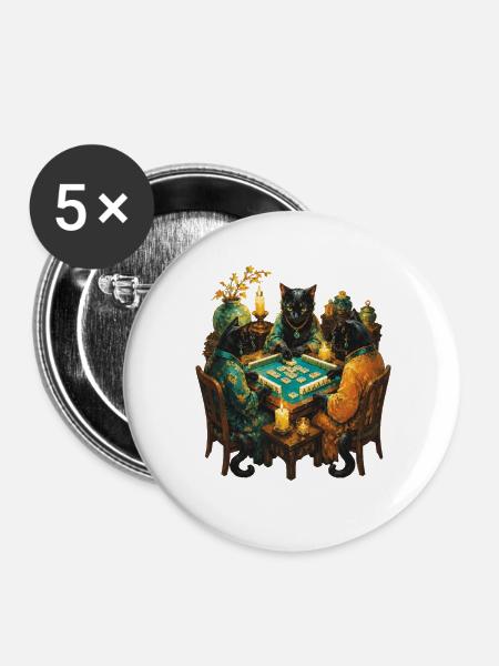Cats Mahjong Lover Mahjong Spieler - Buttons groß 56 mm (5er Pack) - Weiß