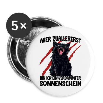 Schwarze Katze Chaos Goblin Zoomies freche Katze - Buttons groß 56 mm (5er Pack) - Weiß - Vorne