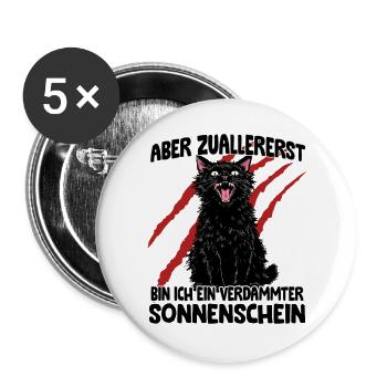 Chaos Katze schwarze Katze Zoomies Goblin Humor - Buttons groß 56 mm (5er Pack) - Weiß - Vorne