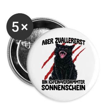 Schwarze Katze Goblin Mode aggressive Katze Zoomie - Buttons groß 56 mm (5er Pack) - Weiß - Vorne