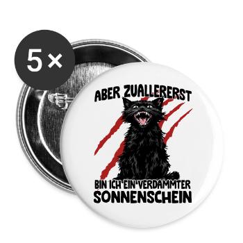 Schwarze Katze Zoomies Chaos Katze aggressiv Katze - Buttons groß 56 mm (5er Pack) - Weiß - Vorne