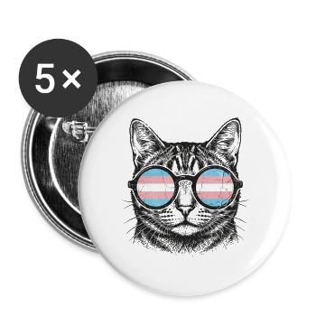 Pride Month LGBT -  Funny Cat with Sunglasses - Buttons large 2.2''/56 mm (5-pack) - white - Front
