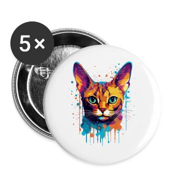Splash Art coloré Visage de chat abyssin - Lot de 5 grands badges (56 mm) - blanc - Devant