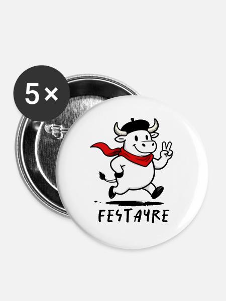Festayre, Stier der Férias - Buttons groß 56 mm (5er Pack) - Weiß