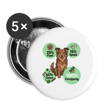 Hunde-DNA: 60% Chaos & 100% Einzigartig - Buttons groß 56 mm (5er Pack) - Weiß - Vorne