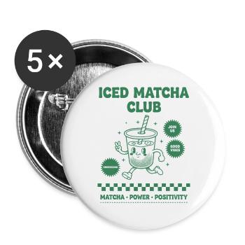 Eisgekühlter Matcha Club Matcha Power Positivität Lustig - Buttons groß 56 mm (5er Pack) - Weiß - Vorne