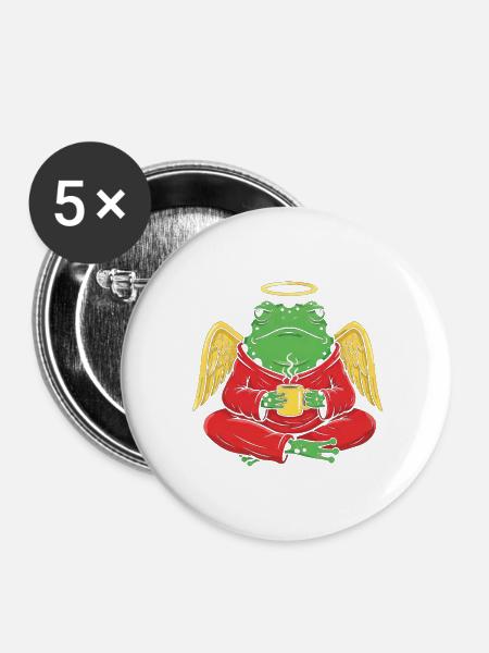 EngelFrosch mit Kaffeetasse - Buttons groß 56 mm (5er Pack) - Weiß