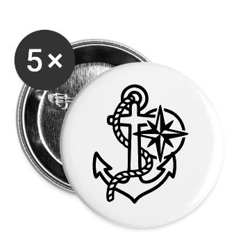Anchor Wind Rose Maritime Logo - Buttons large 2.2''/56 mm (5-pack) - white - Front