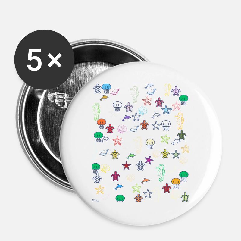 Colorful sea and diverse sea creatures - Buttons large 2.2''/56 mm (5-pack) - white