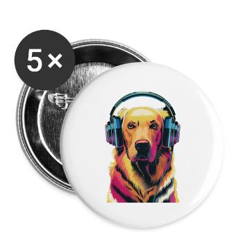 Golden Retriever mit Kopfhörer - Buttons groß 56 mm (5er Pack) - Weiß - Vorne