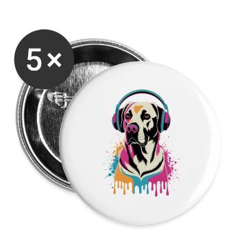 Labrador mit Kopfhörern - Buttons groß 56 mm (5er Pack) - Weiß - Vorne