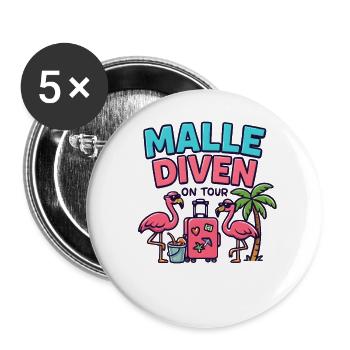 Malle Diven On Tour Damen Flamingo Mallorca Party - Buttons groß 56 mm (5er Pack) - Weiß - Vorne