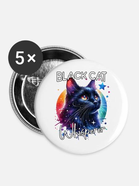 Schwarze Katze Flüsterer - Buttons groß 56 mm (5er Pack) - Weiß