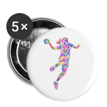 Handball Frauen Handballspieler bunte Handballerin - Buttons groß 56 mm (5er Pack) - Weiß - Vorne