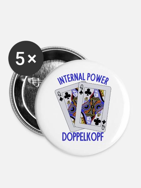 Doppelkopf: Geistige Stärke - Buttons groß 56 mm (5er Pack) - Weiß