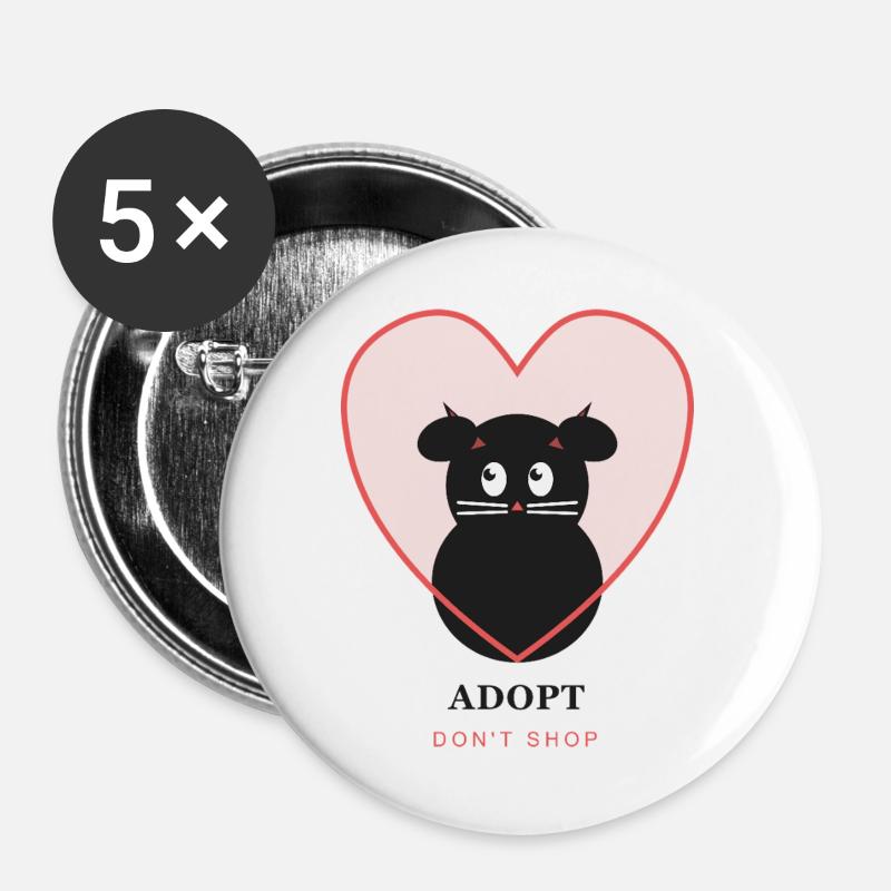 AdoptDontShop Cat Heart Emblem - Buttons large 2.2''/56 mm (5-pack) - white