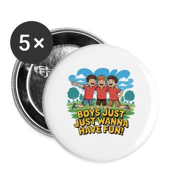 Trois garçons en plein air - Lot de 5 grands badges (56 mm) - blanc - Devant