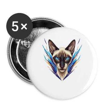 Style néon du chat siamois - Lot de 5 grands badges (56 mm) - blanc - Devant