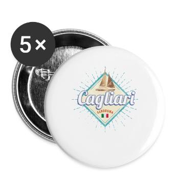 Cagliari in Sardinien Italien mit Segelschiff - Buttons groß 56 mm (5er Pack) - Weiß - Vorne