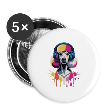 Caniche avec un casque - Lot de 5 grands badges (56 mm) - blanc - Devant