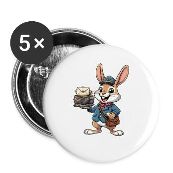 Hase als Postbote mit Briefstapel - Buttons groß 56 mm (5er Pack) - Weiß - Vorne