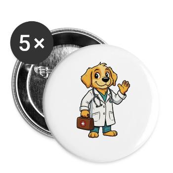 Tierarzt Hund Cartoon - Buttons groß 56 mm (5er Pack) - Weiß - Vorne