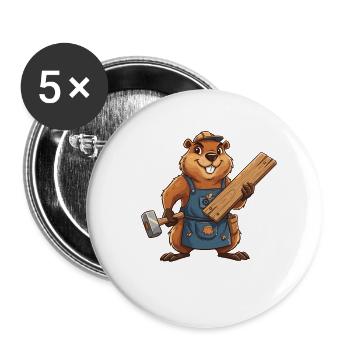 Beaver construction worker with wooden slats - Buttons large 2.2''/56 mm (5-pack) - white - Front