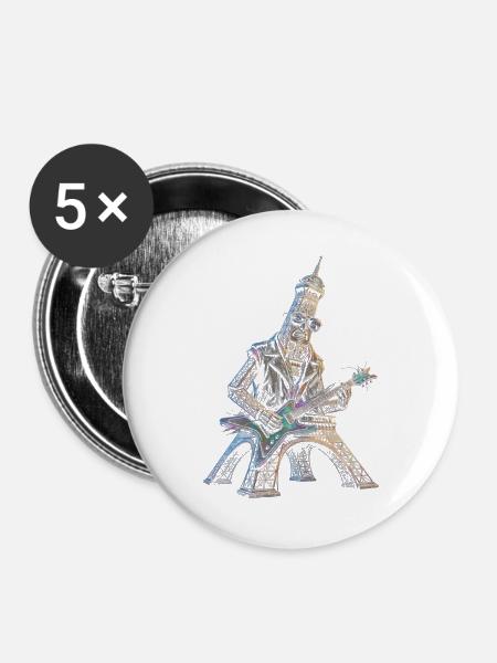 Eiffelturm spielt E-Gitarre - Buttons groß 56 mm (5er Pack) - Weiß
