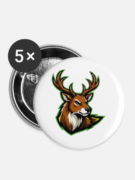Wilder Hirschkopf Cartoon Stil - Buttons groß 56 mm (5er Pack) - Weiß