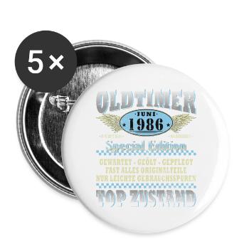 40. Geburtstag Geschenk Mann Oldtimer Juni 1986 - Buttons groß 56 mm (5er Pack) - Weiß - Vorne