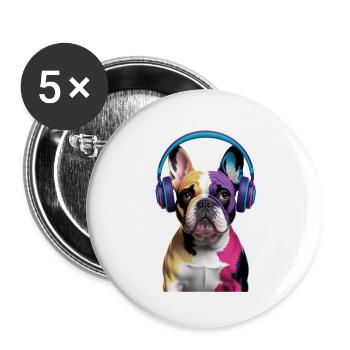 Bouledogue français français avec casque - Lot de 5 grands badges (56 mm) - blanc - Devant