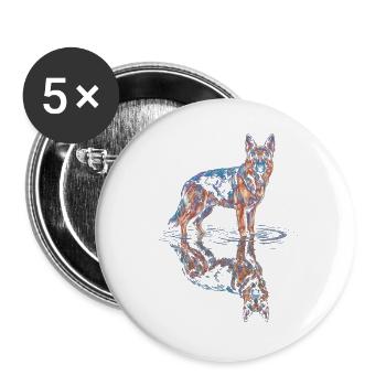 German Shepherd with Water Reflection - Buttons large 2.2''/56 mm (5-pack) - white - Front