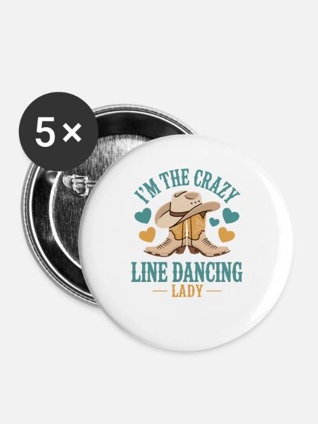Line Dance Line Dancing Geschenk - Buttons groß 56 mm (5er Pack) - Weiß