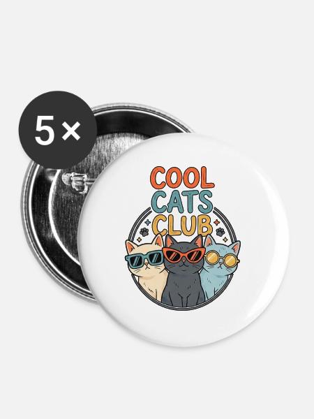 Cool Cats - Buttons groß 56 mm (5er Pack) - Weiß