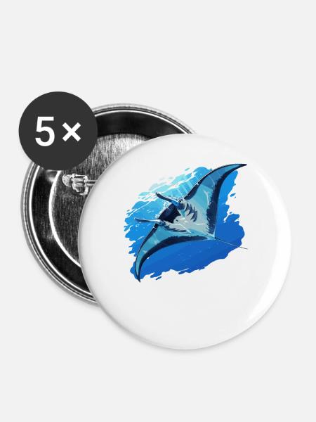 Rochen Mantarochen - Buttons groß 56 mm (5er Pack) - Weiß