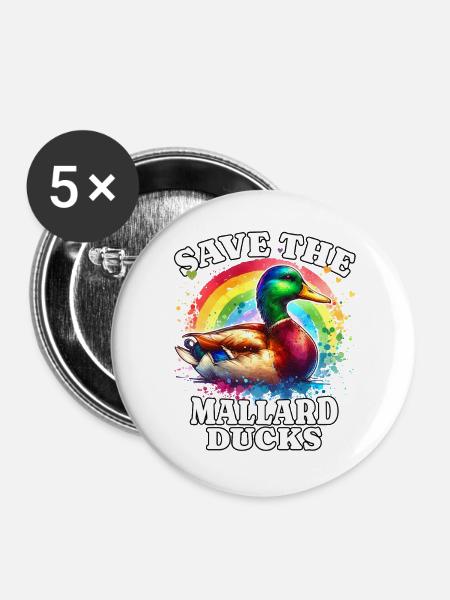 Stockente Save Mallard Duck - Buttons groß 56 mm (5er Pack) - Weiß