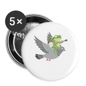 Frosch-Gitarrist auf Taube - Buttons groß 56 mm (5er Pack) - Weiß - Vorne
