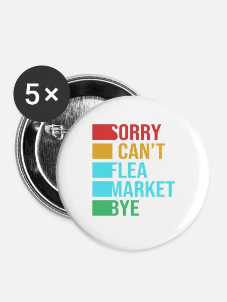 Flohmarkt Trödelmarkt - Buttons groß 56 mm (5er Pack) - Weiß
