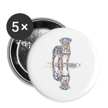 Rottweiler with water reflection - Buttons large 2.2''/56 mm (5-pack) - white - Front