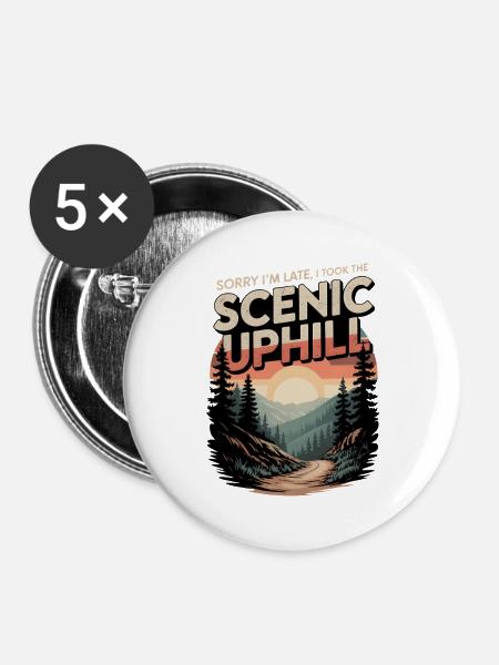 Zu spät: Panorama-Anstieg | Trailrunning - Buttons groß 56 mm (5er Pack) - Weiß
