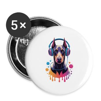 Doberman avec casque - Lot de 5 grands badges (56 mm) - blanc - Devant