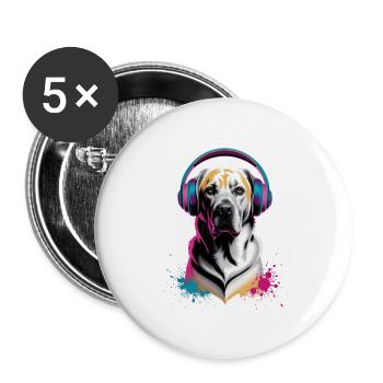 Labrador mit Kopfhörern - Buttons groß 56 mm (5er Pack) - Weiß - Vorne