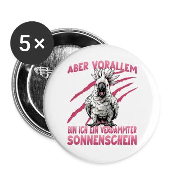 Exotischer Cockatoo Kakadu Papagei Design - Buttons groß 56 mm (5er Pack) - Weiß - Vorne