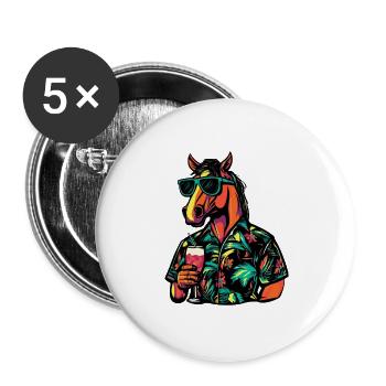Pferd Comic Sommer - Buttons groß 56 mm (5er Pack) - Weiß - Vorne